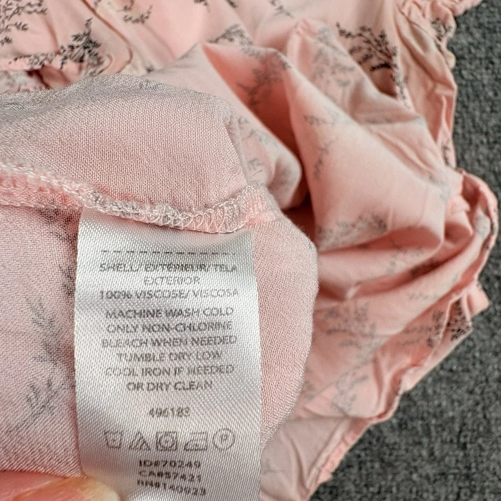 LOFT Blouse Womens M Pink Floral Button Back Puff Sleeve Cottagecore‎ Romantic